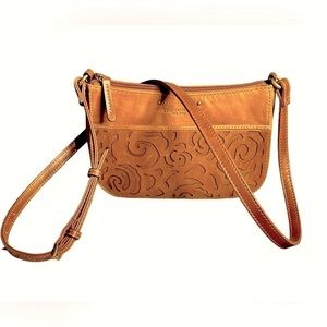 Retro Tignanello Tooled Leather organizer crossbody bag with wallet compartme…
